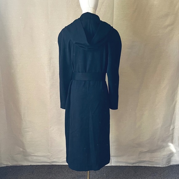 Vintage Gaston Jaunet Paris Black Wool Hooded Pullover Dress 38 US 8 France 80s - Picture 5 of 11